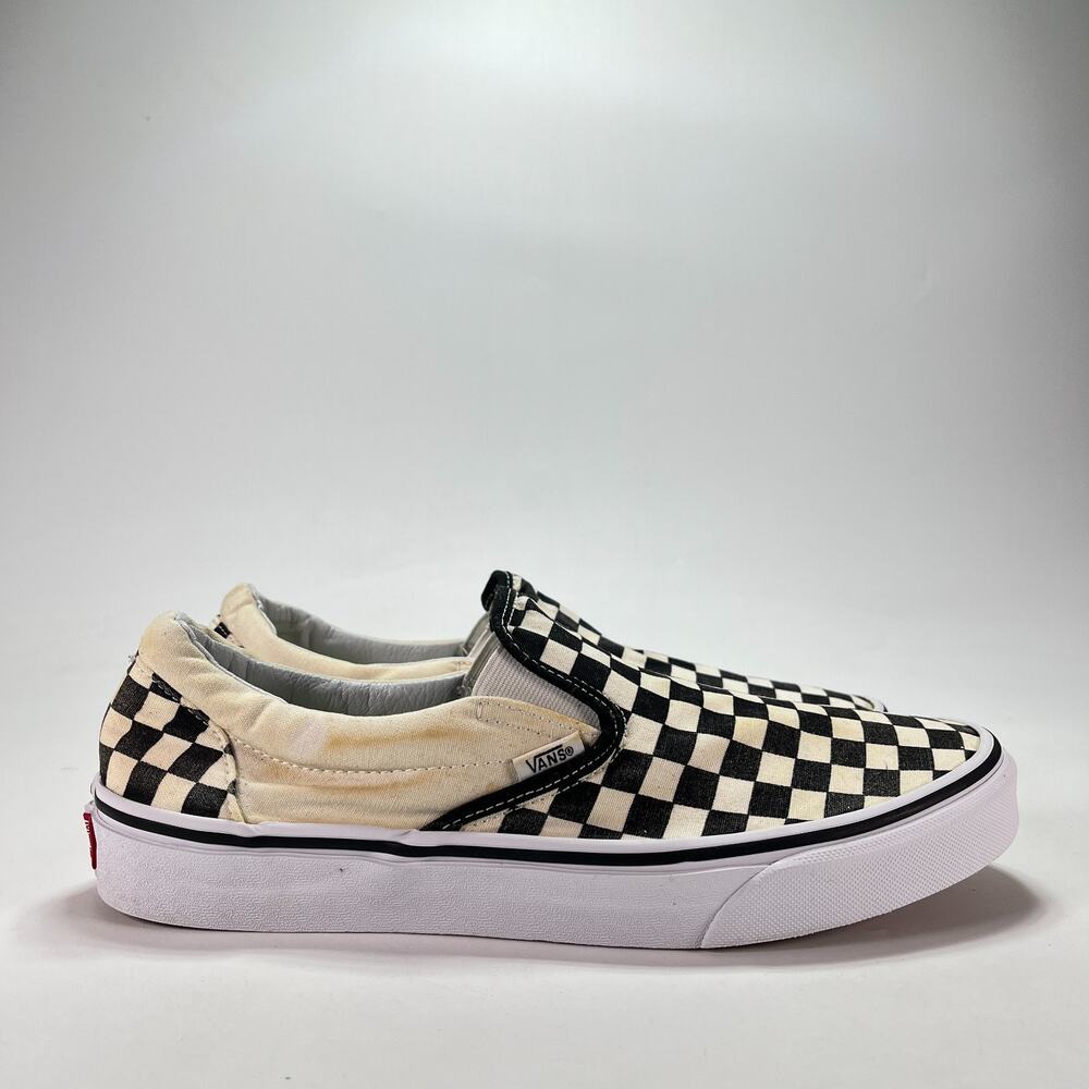 Vans Classic Slip On Black White Check Low Top Skate Shoes 721565 Men's Size 11